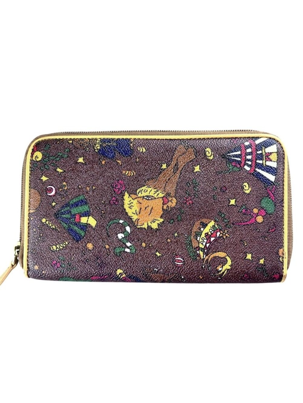 Piero Guidi Magic Circus Wallet Womens Brown Colorful Pattern Zip Around